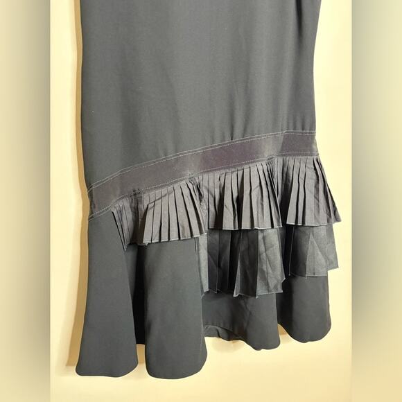 Victoria Beckham Asymmetric Pleated Tiered Crepe Shift Dress Black Size 10 - Picture 6 of 10